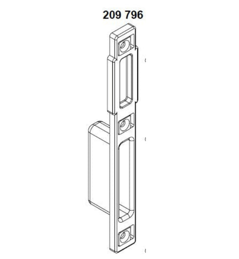 Technical drawing of a door handle mechanism on a white background