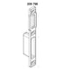Technical drawing of a door handle mechanism on a white background