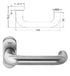 Stainless steel door handle with dimensions on a white background