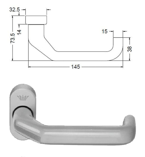 Door handle with dimensions on a white background
