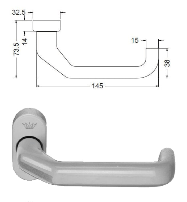 Door handle with dimensions on a white background