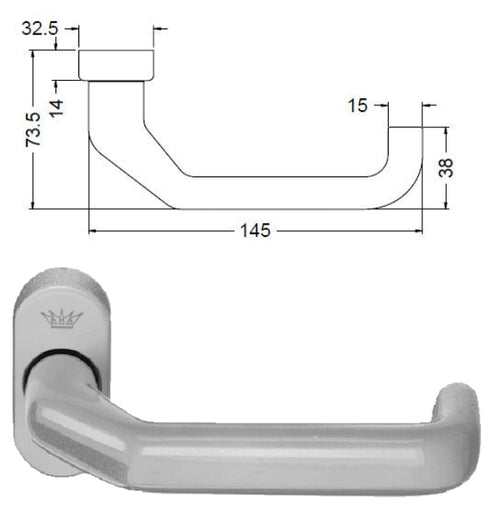 Door handle with dimensions on a white background