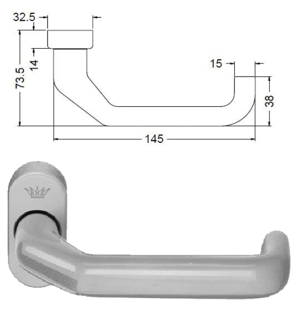 Door handle with dimensions on a white background