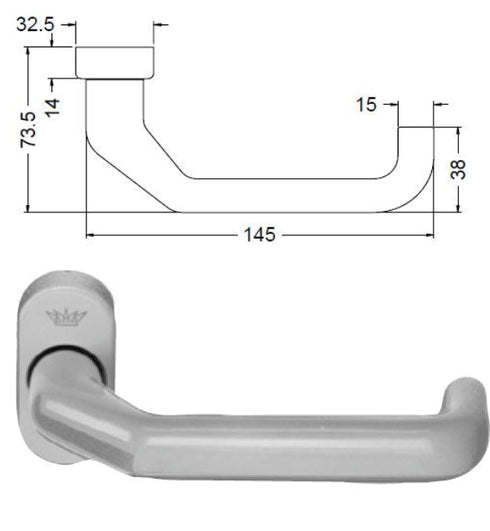 Door handle with dimensions on a white background