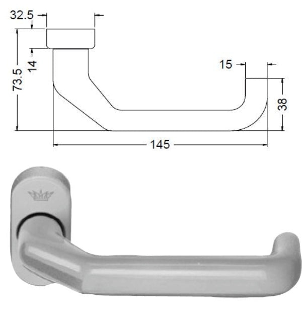 Door handle with dimensions on a white background
