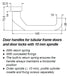 Technical drawing of a door handle with dimensions and specifications.