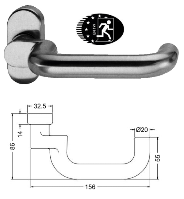Schuco 210892 Door Handle FSB Design 1070 Stainless Steel - Cranked