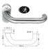 Stainless steel door handle with dimensions on a white background