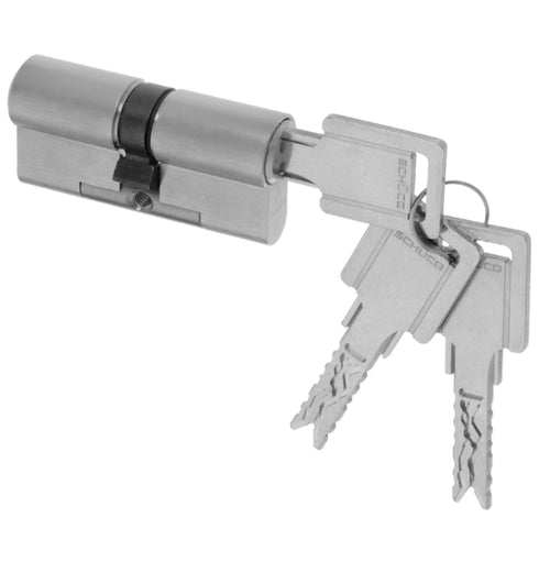 Lock cylinder with keys on a white background