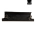 Black plastic component with branding on a white background