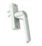 Window handle with white finish on a white background