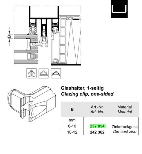 Schuco 242362-Glazing Clip-One Sided -100 Pieces