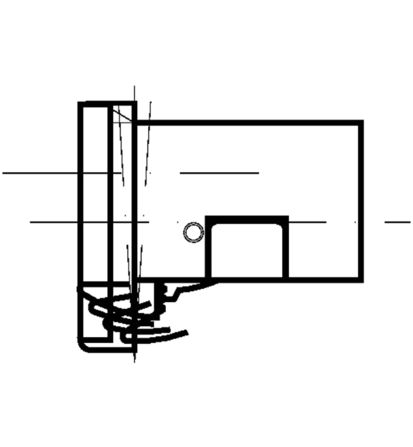 Technical drawing of a mechanical component with lines and annotations on a white background