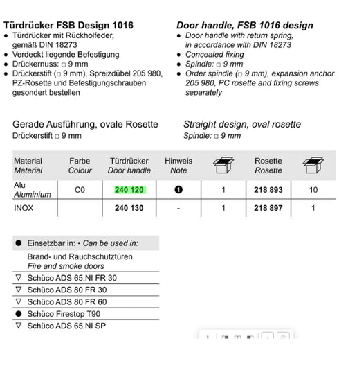 Schuco 240120 Door Handle Aluminium C0 - Straight