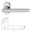 Stainless steel door handle with dimensions on a white background