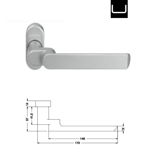 Schuco 240177 Door Handle with Oval Rosette Aluminium C0 - Cranked Door Handle