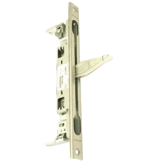 Metal door lock mechanism on a white background
