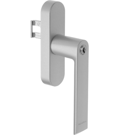 Silver door handle on a white background