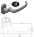 Door handle with dimensions and certification logo on a white background