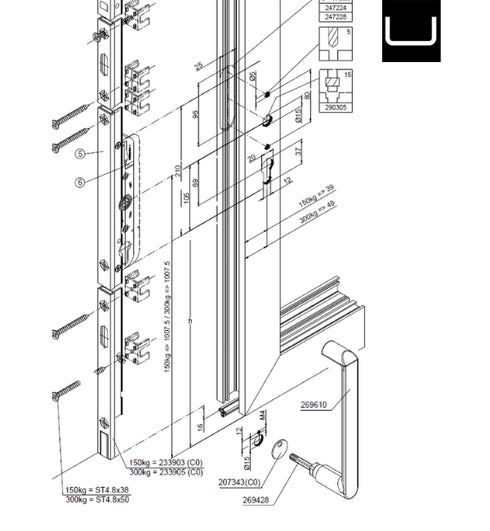 Schuco 269610 Removable Lift and Slide Door Handle Silver