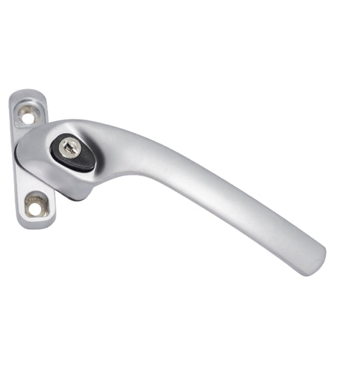 Silver window handle with key lock on a white background