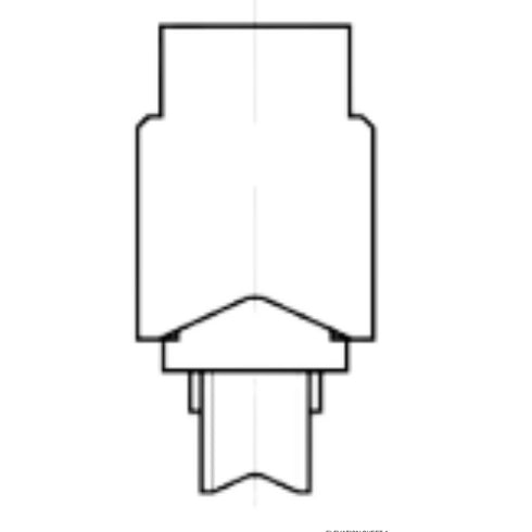 Black and white line drawing of a rectangular object with a pointed bottom