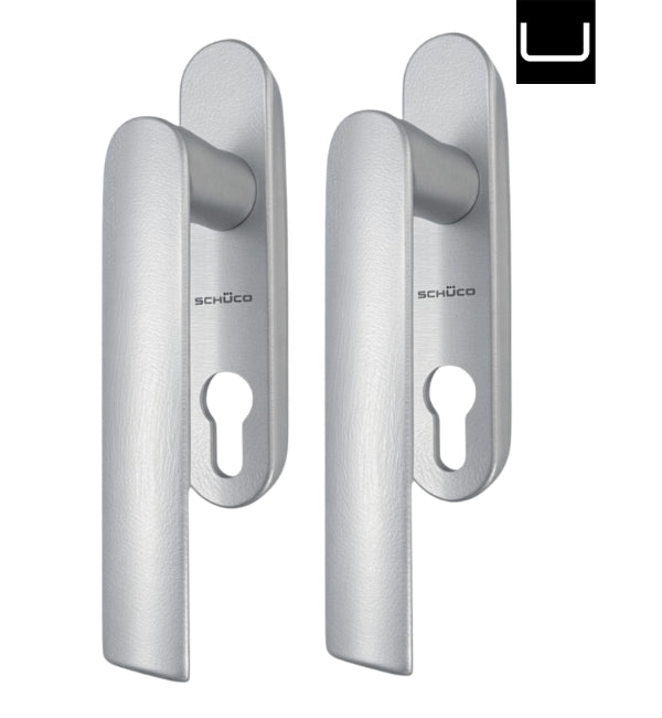 Poignée Schuco 276737 pour portes coulissantes sans cylindre avec plateau argenté
