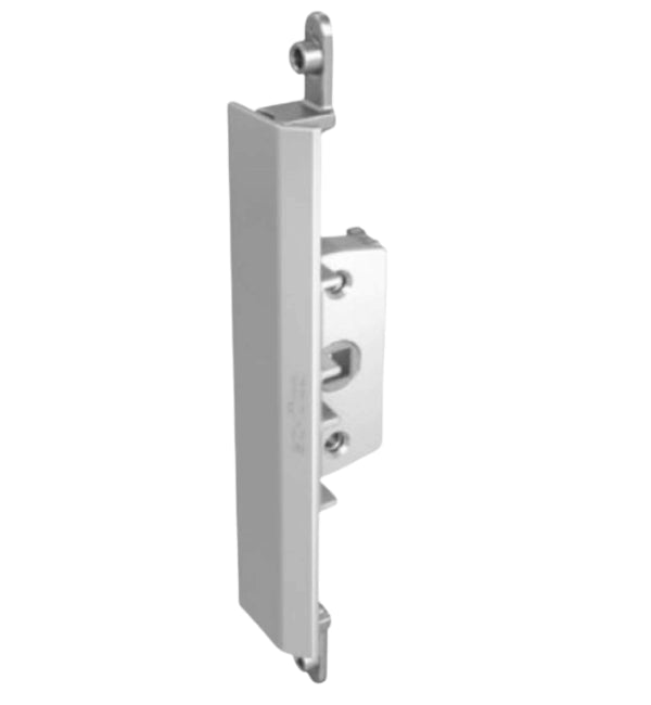 Metallic door handle and lock mechanism on a white background