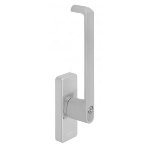 Silver door handle on a white background