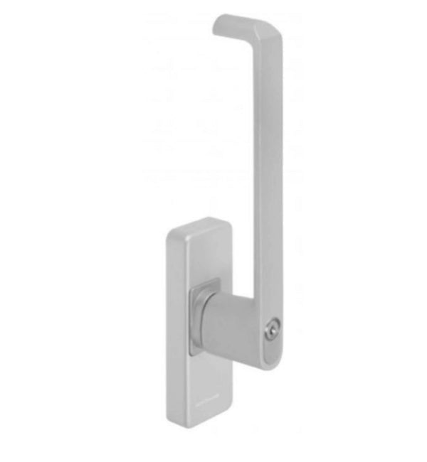 Silver door handle on a white background