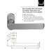 Silver door handle with specifications on a white background