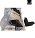 Black corner protectors in a clear plastic bag with labels on a white background
