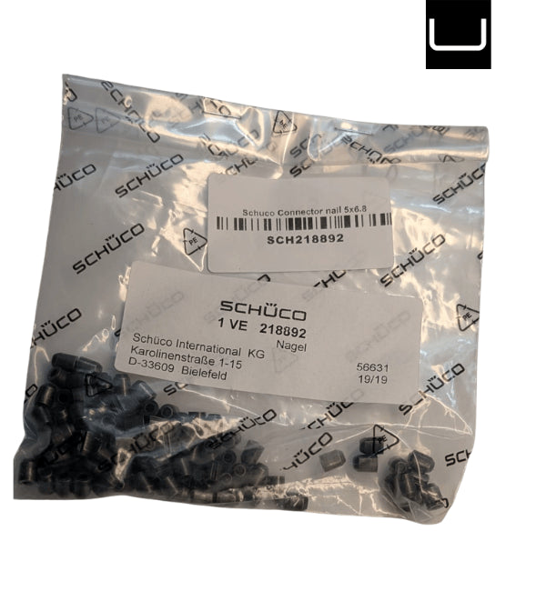Package of Schüco connectors with a clear label on a white background