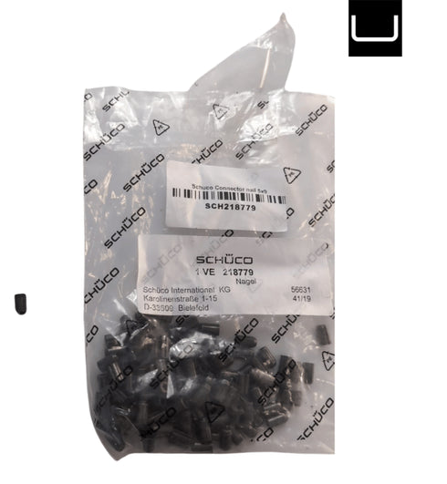 Packaged Schüco architectural parts with clear plastic cover on a white background