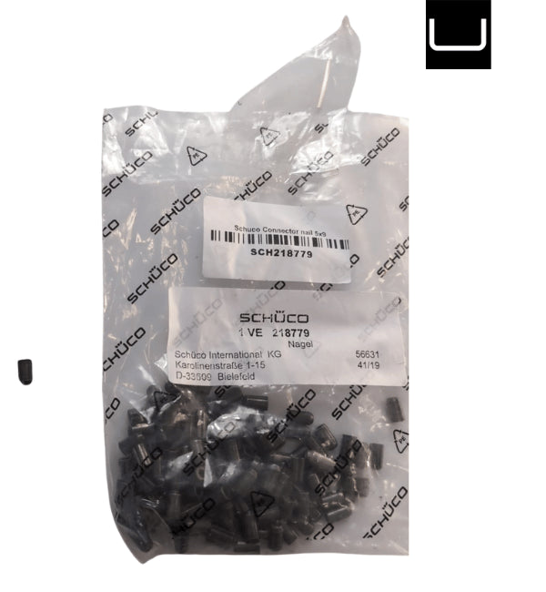 Packaged Schüco architectural parts with clear plastic cover on a white background