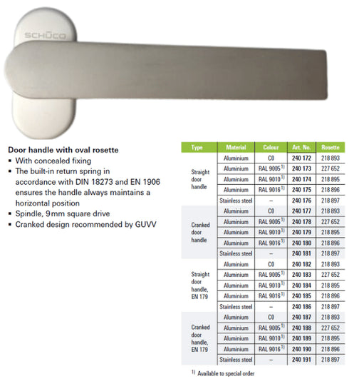 Schuco Door Handle with Oval Rosette Aluminium C0 - Straight Door Handle