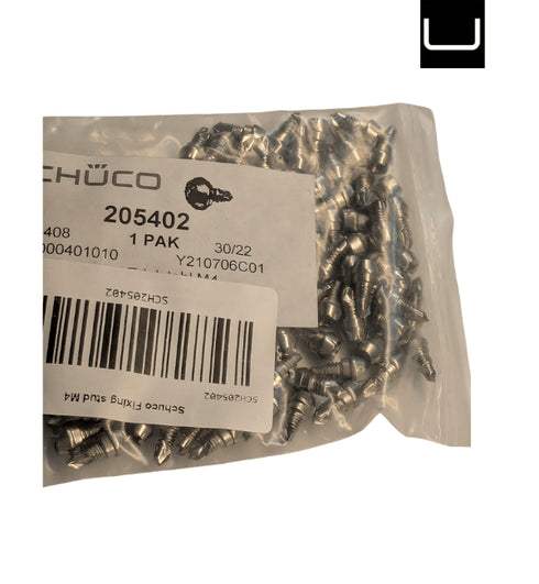Bag of screws with a label and barcode on a white background