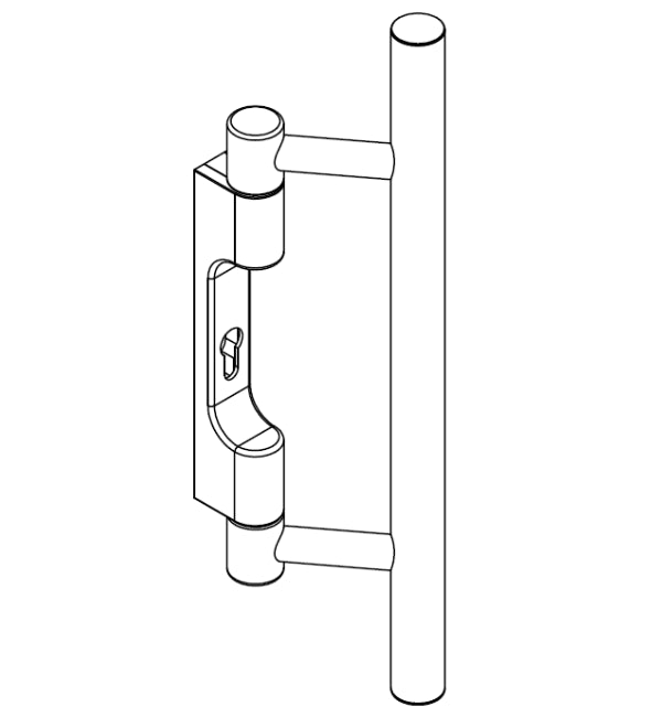 Line drawing of a door handle on a white background