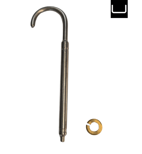 Metal hook with a washer on a white background