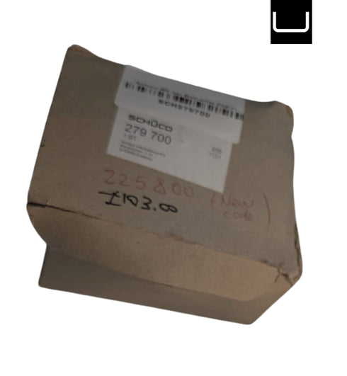 Cardboard box with a label on a white background