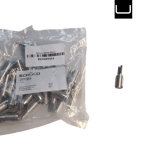 Packaged metal screws with Schuco labels on a white background