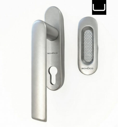 Poignée Schuco 276737 pour portes coulissantes sans cylindre avec plateau argenté