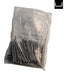 Bag of black metal pins with a visible brand logo on a white background