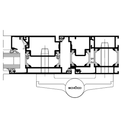 Floor plan diagram of a building with 'Schuco' branding
