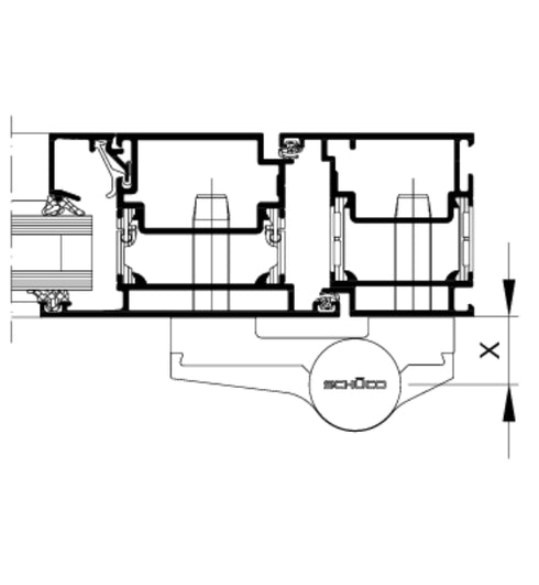 Technical drawing of a mechanical component with labeled parts on a white background