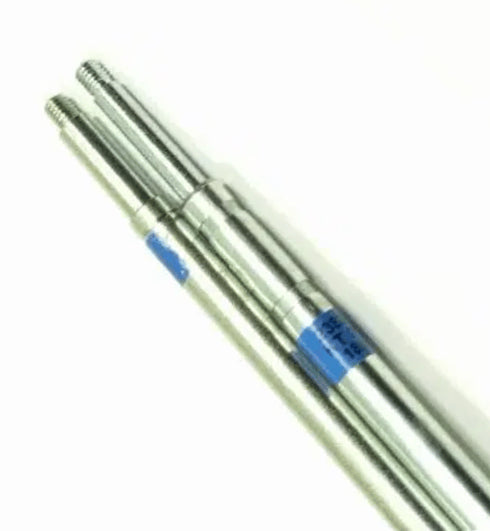 Three metal rods with blue accents on a white background