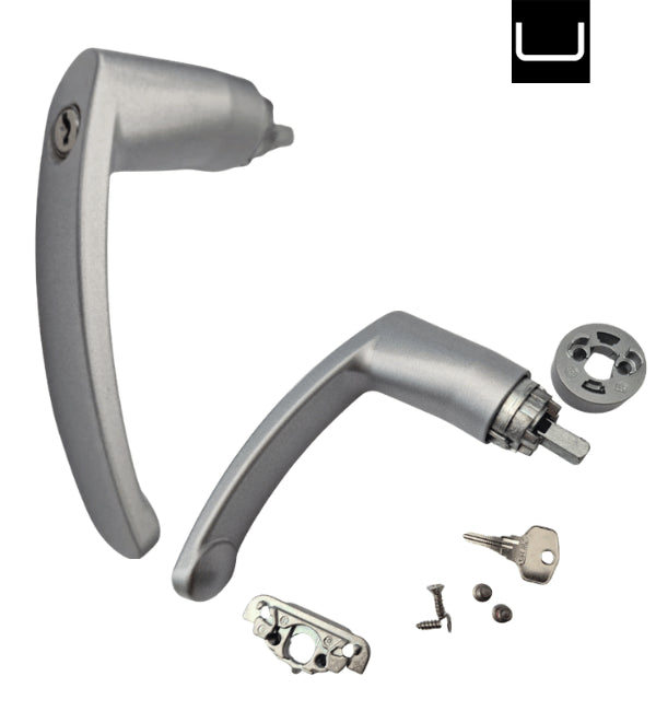 SIEGENIA GLOBE tilt and turn handle with rosette, key and fixing-Silver-23mm Spindle