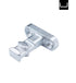 Metallic T-shaped component on a white background
