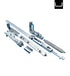 Set of metal door hardware components on a white background