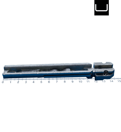 Metal tool or component on a white background with a ruler for scale.